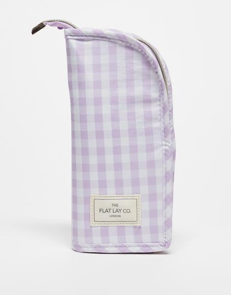 The Flat Lay Co. x ASOS Exclusive Standing Makeup Brush Case in Lilac Gingham - view 1