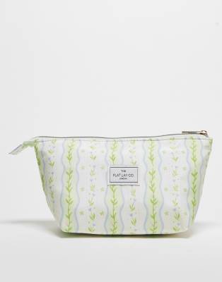 The Flat Lay Co. x ASOS Exklusiv - Basic-Kosmetiktasche mit Blümchenmuster-Grün
