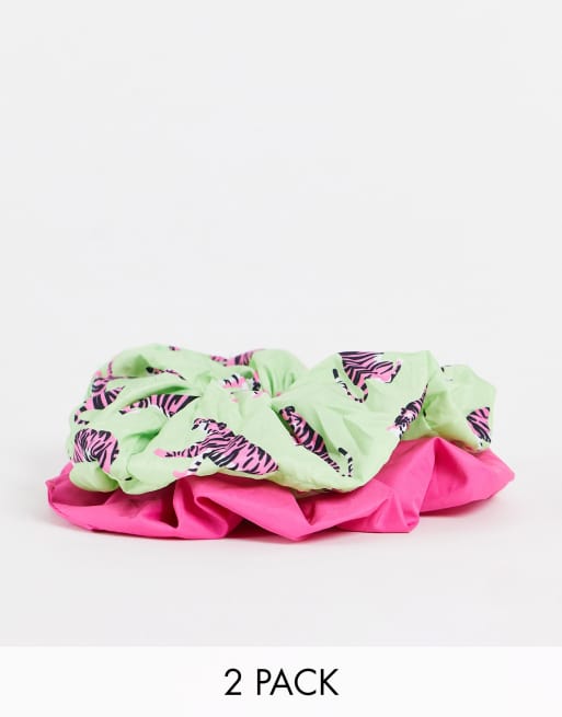 The Flat Lay Co. X ASOS – Exklusivt – Rosa och gröna-tigermönstrade hårsnoddar
