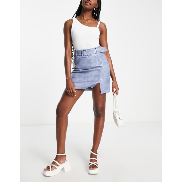 The Frolic 70s style a line mini skirt with belt detail in blue