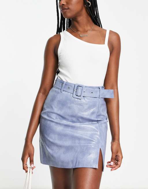 The Frolic 70s style a line mini skirt with belt detail in blue