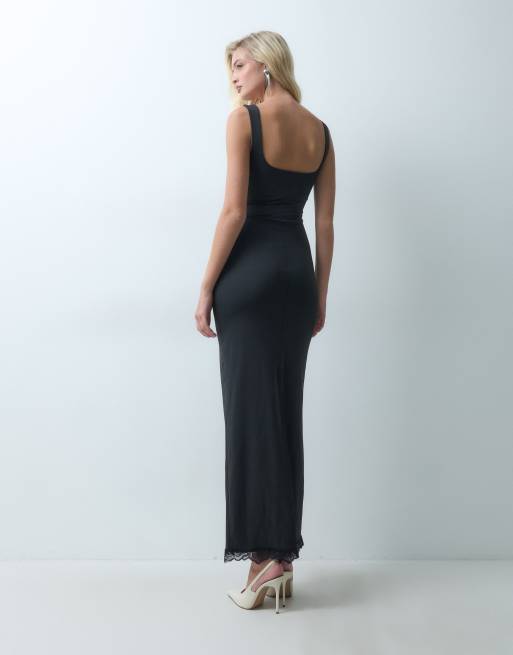 The Frolic abito lungo con dettaglio coppe in pizzo e scollo ad anello nero, 4 di 5