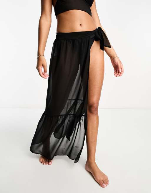 The Frolic - Almandine - Maxi strandsarong met textuur in zwart, deel van co-ord set  