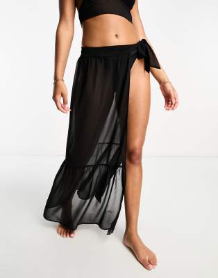 The Frolic - Almandine - Strukturierter, langer Strand-Sarong in Schwarz, Kombiteil