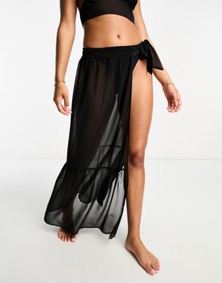 The Frolic almandine textured maxi beach sarong co-ord in black
