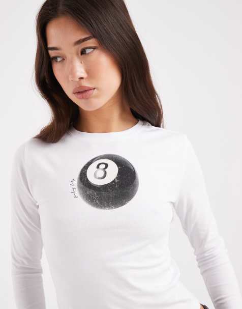 The Frolic - Baby T-shirt van katoenrijke stof met lange mouwen en fotografische 8 bal-print in wit - view 1