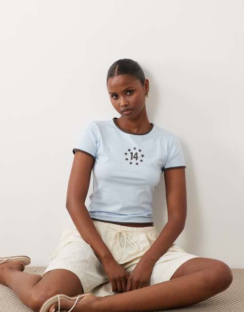 The Frolic – Babyblå, liten t-shirt med kontrastfärgade kanter och nummer- och stjärntryck i tyg med hög andel bomull, exklusivt hos ASOS - view 1