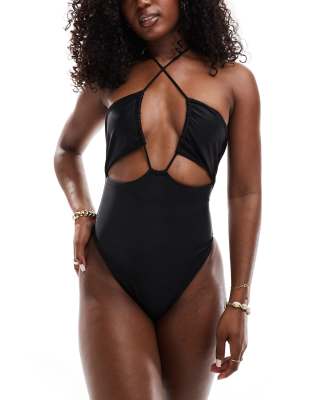 The Frolic Bay Cut-out Cross Front Swimsuit In Black