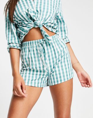 The Frolic beach short co-ord in blue gingham