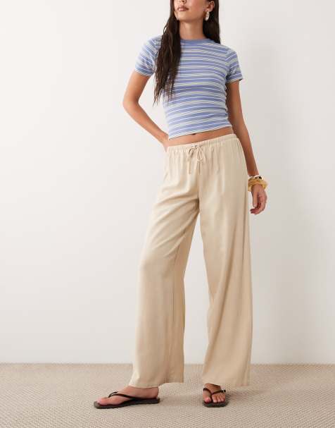 The Frolic – Beige byxor i linnemix med dragsko i midjan och vida ben, exklusivt hos ASOS - view 1