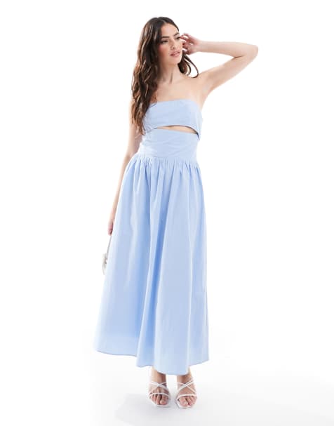 The Frolic - Blå bandeau-maxikjole med udskæring på ryggen med bindebånd i poplin - Kun hos ASOS - view 1