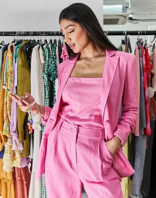 The Frolic linen oversized suit blazer in bright pink - ASOS Price Checker