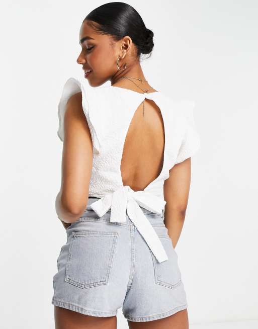 The Frolic - Blouse met textuur en mouwen met ruches in wit