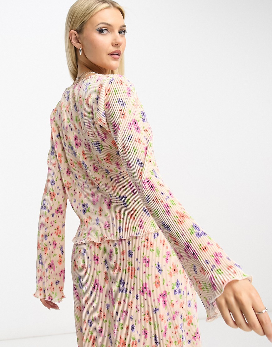Blusa plissé color crema a fiori con laccetti in coordinato-Bianco - The Frolic Camicia donna  - immagine1