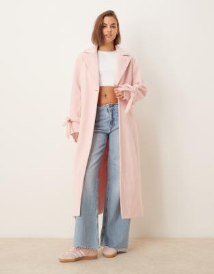 The Frolic Bow Sleeve Maxi Formal Coat In Pink