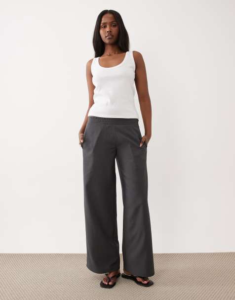 The Frolic - Broek met wijde pijpen en elastische taille in antracietgrijs - view 1