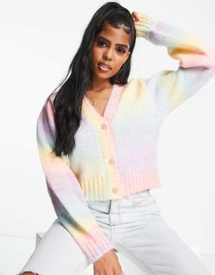 The Frolic – Bunte Ombré-Strickjacke in Regenbogenfarben 