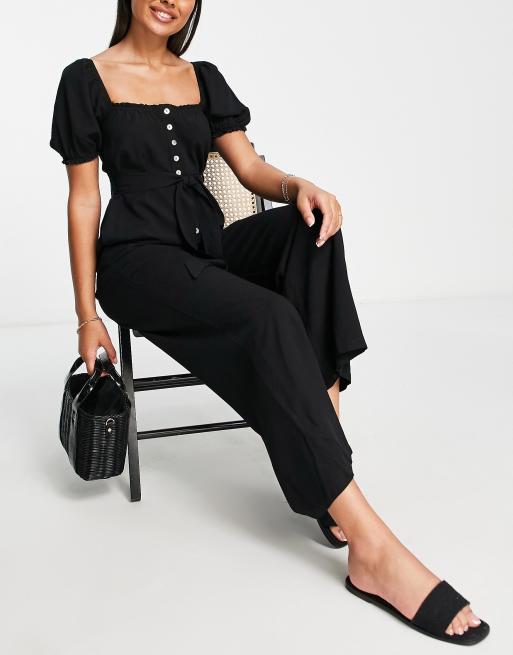 Black Button Down Jumpsuit with Pockets