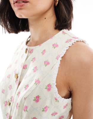 The Frolic Button Through Split Front Denim Vest In Multi