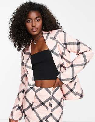 The Frolic check print blazer co-ord in pale pink