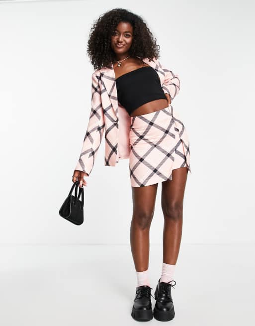 Pink and white outlet check mini skirt