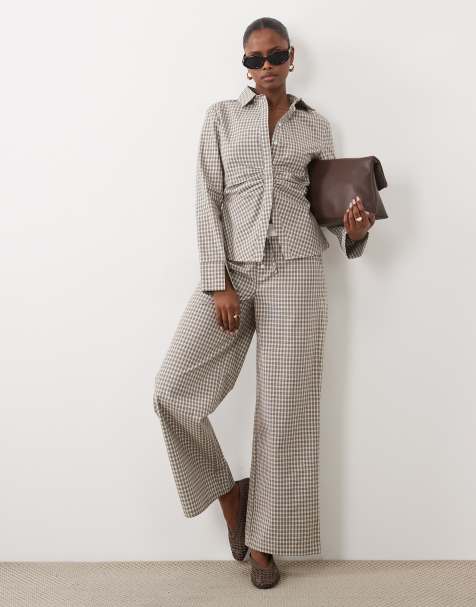 The Frolic co-ord con pantaloni dritti a quadri grigi e fascia in vita a contrasto - view 1