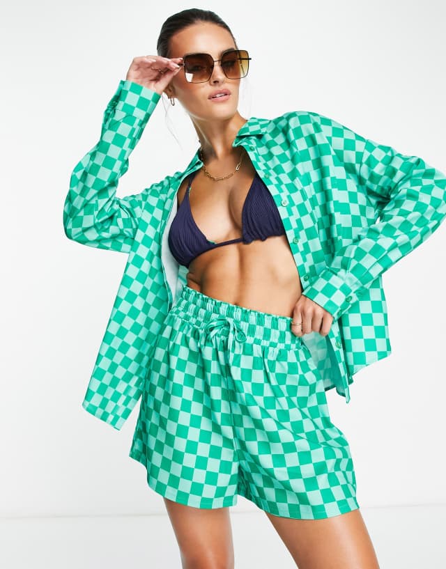 The Frolic Corallia shorts in green checkerboard print - part of a set