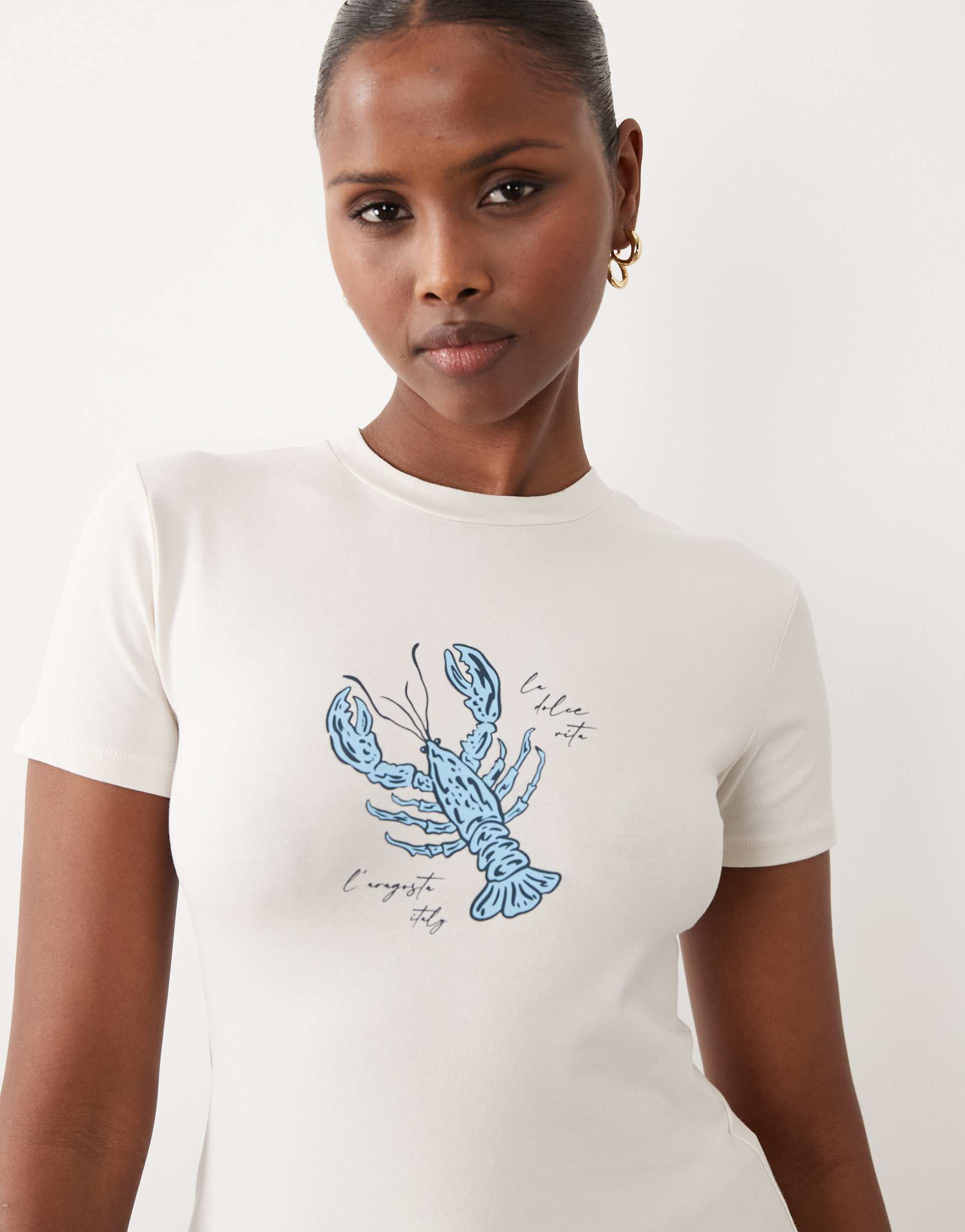 the frolic cotton rich exclusive lobster front graphic baby tee in white