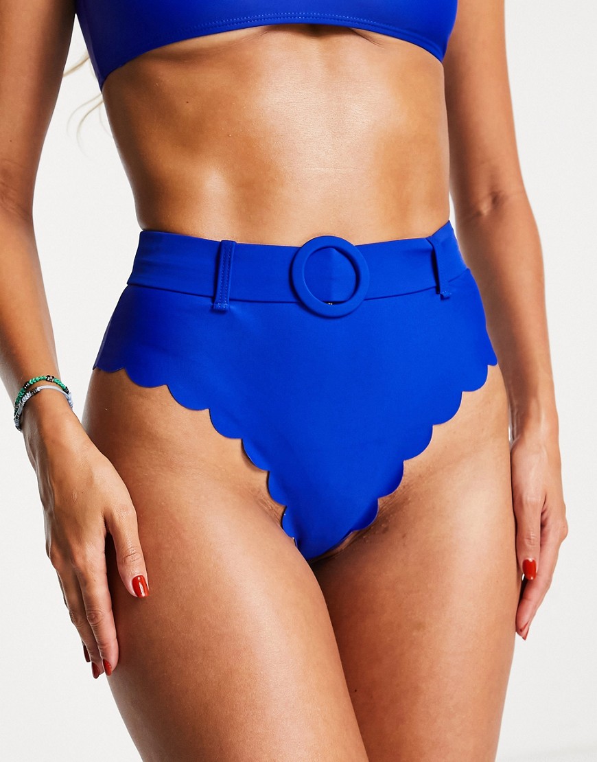 The Frolic Crete scallop high waist bikini bottom in cobalt blue