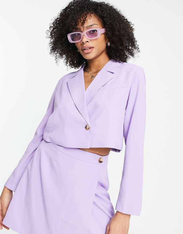 The Frolic cropped twill blazer in lilac - part of a set