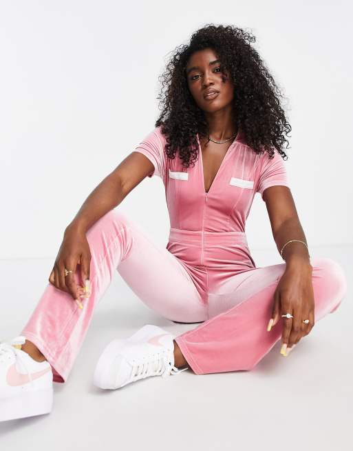 Pink crushed velvet store tracksuit