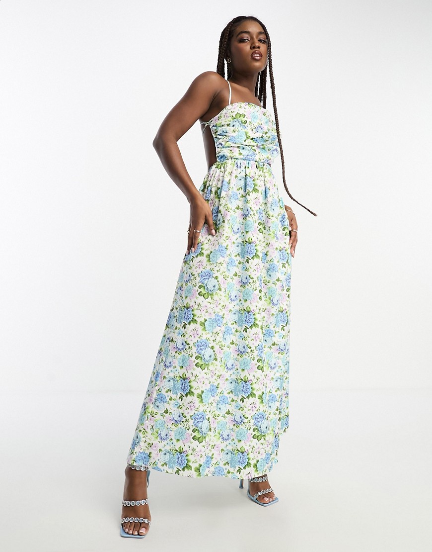 The Frolic cut-out detail assymetric midaxi dress in vintage bloom floral-Multi