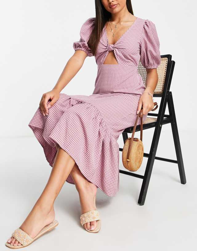 The Frolic cut out midi beach summer dress in pink gingham