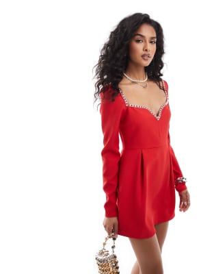 The Frolic Diamante Trim Sweetheart Neckline Mini Dress In Red - Asos Mini Dress New In 30th October 2024