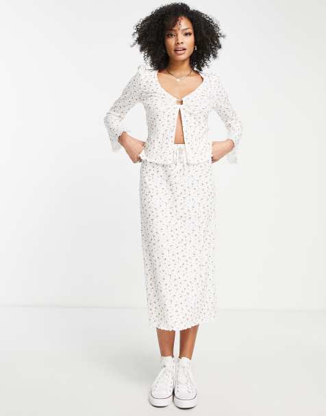 The Frolic ditsy print pique front-detail co-ord top in white - view 1