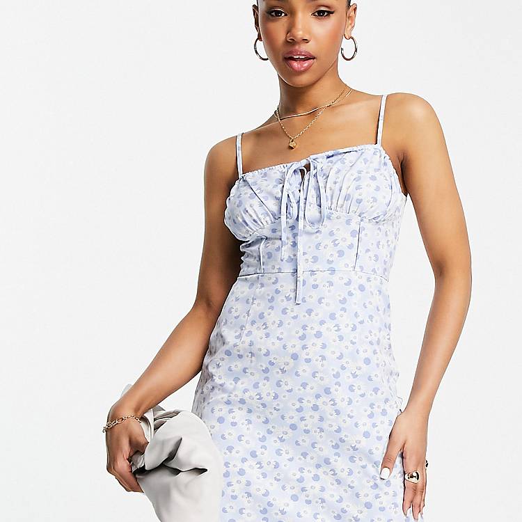 The Frolic ditsy ruched bust cami dress in pale blue