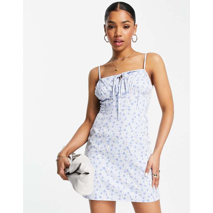  Summer Women's Cami Dress Floral Print Ruched Bust