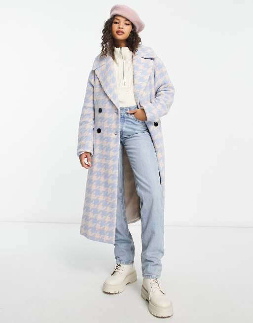 The Frolic dogtooth longline coat in blue