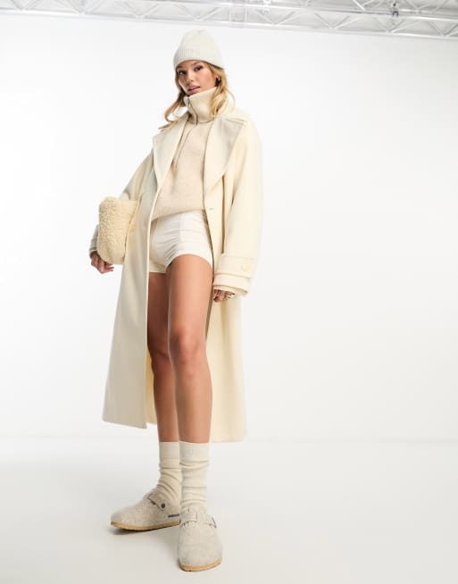 The Frolic double breasted twill cocoon coat in cream