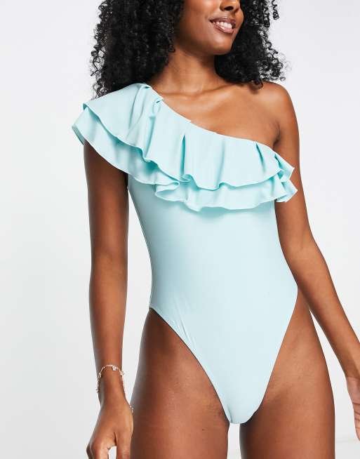 The Frolic Dream one sholder frill swimsuit in aqua