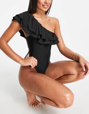 The Frolic Dream one sholder frill swimsuit in black