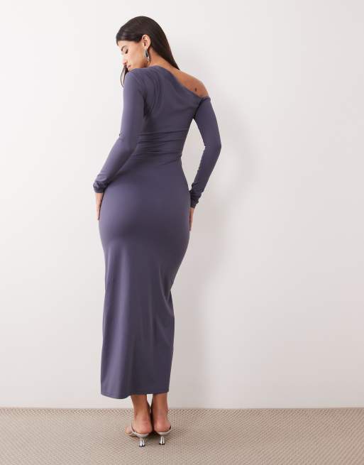 The Frolic eksklusiv superblød jersey offshoulder-maxikjole i skiferblå, 3 af 4