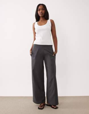 The Frolic elasticated mid waist wide leg trousers in charcoal-Grey