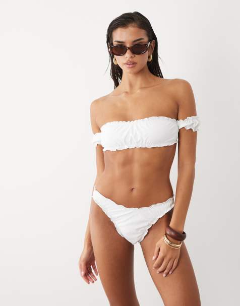 The Frolic exclusieve gerimpelde bikinislip met ruche in wit - view 1