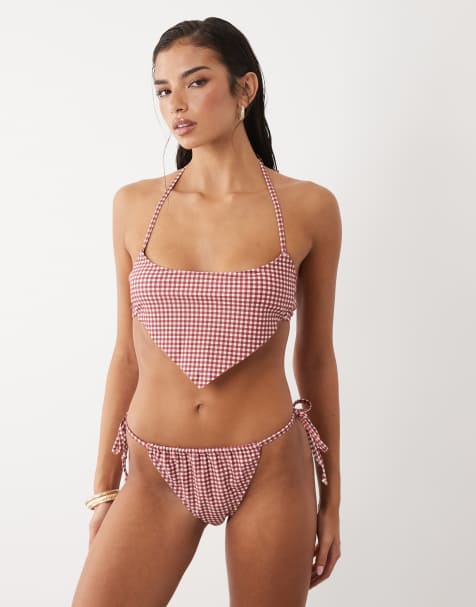 The Frolic exclusieve halternek bikinitop met sjaalzoom in rood met gingham ruit - view 1