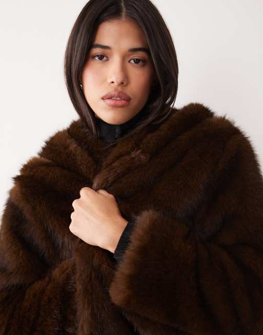 The Frolic exclusieve oversized jas met capuchon in chocoladebruin, 2 van 4