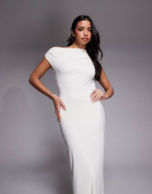 The Frolic exclusive asymmetric off shoulder maxi dress in cream, 2 of 4