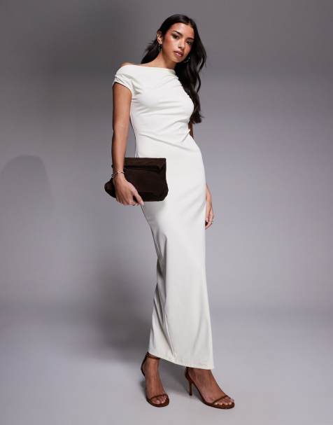 The Frolic exclusive asymmetric off the shoulder maxi dress in cream - view 1