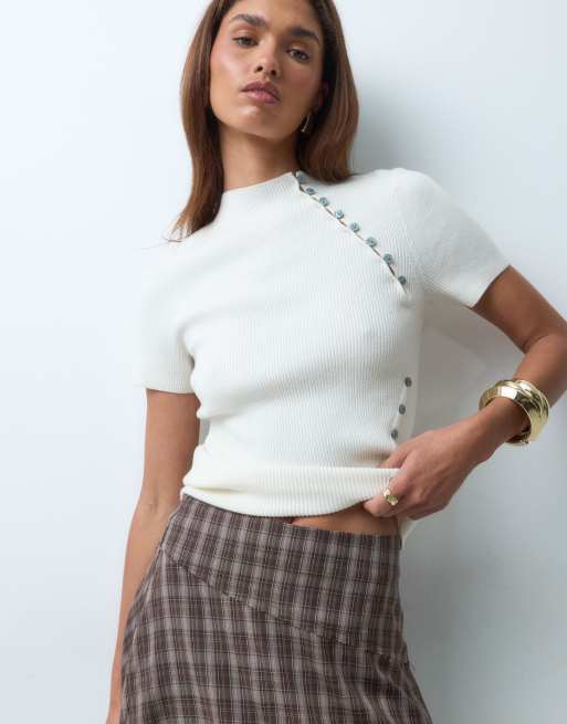 The Frolic exclusive aysmmetric hem midi skirt in brown check, 2 of 5
