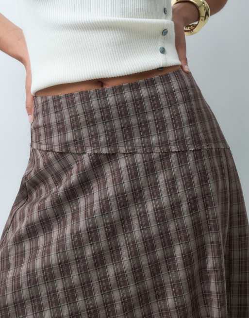 The Frolic exclusive aysmmetric hem midi skirt in brown check, 4 of 5
